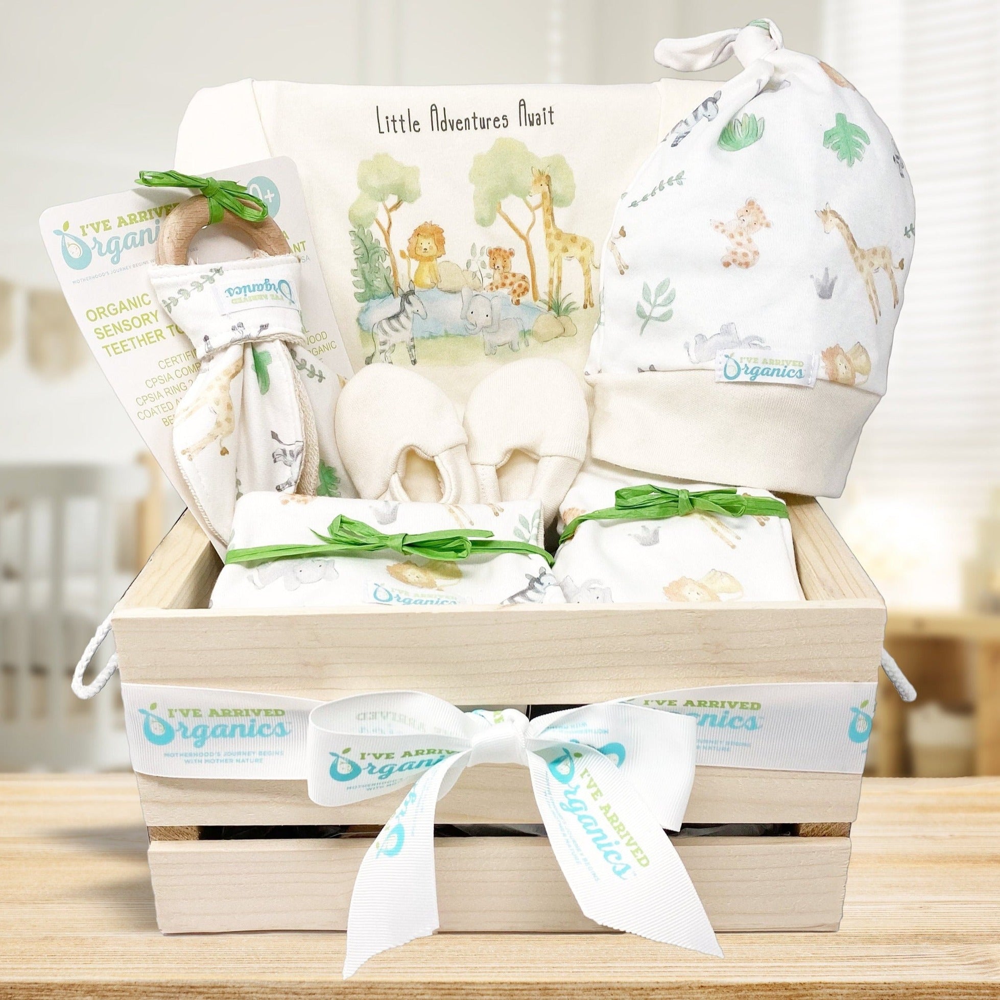 Personalized Safari Gender Neutral Baby Gift Basket I ve Arrived Organics